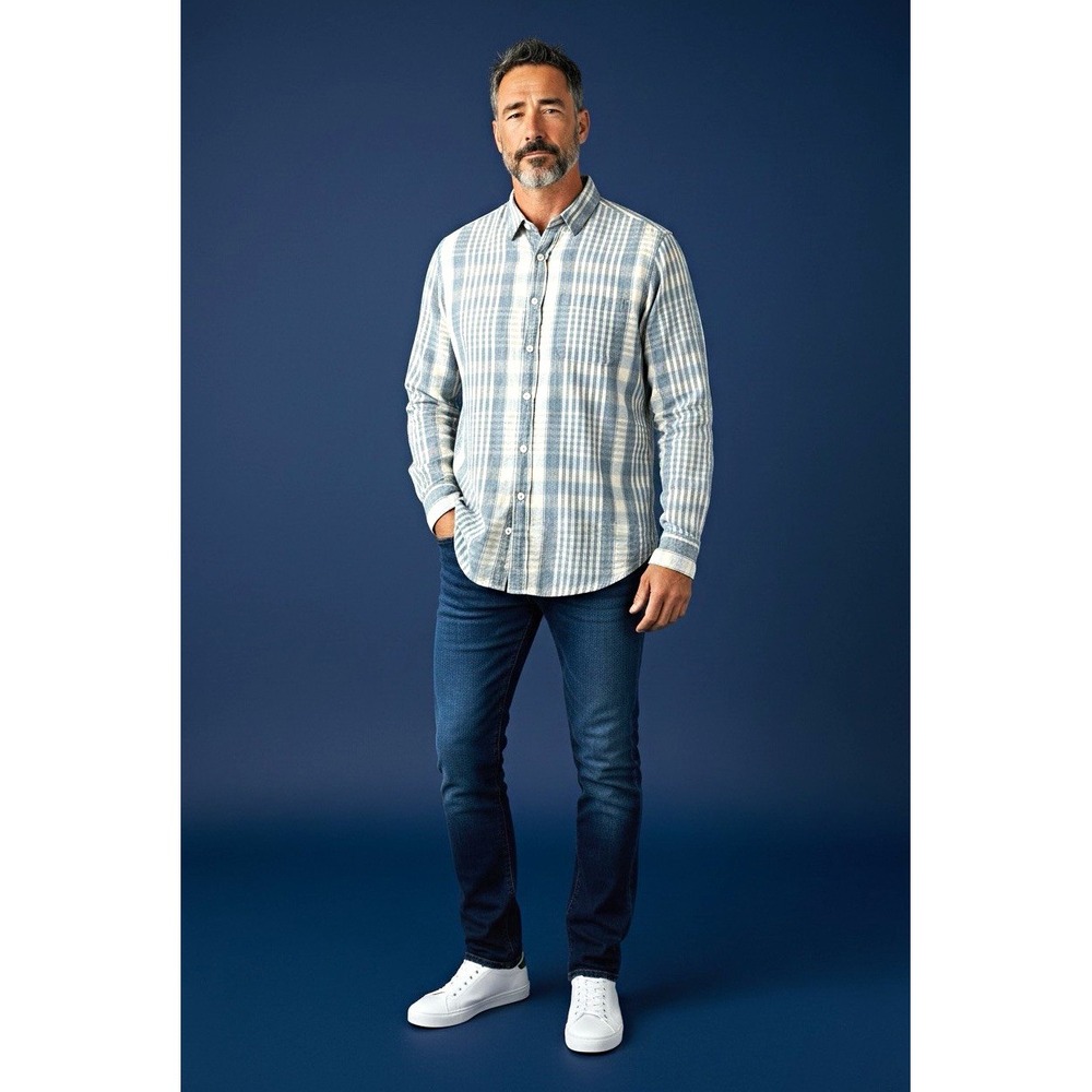 J.CREW Men’s Blue/White Plaid Point Collar Long Sleeve Button-Up Shirt S